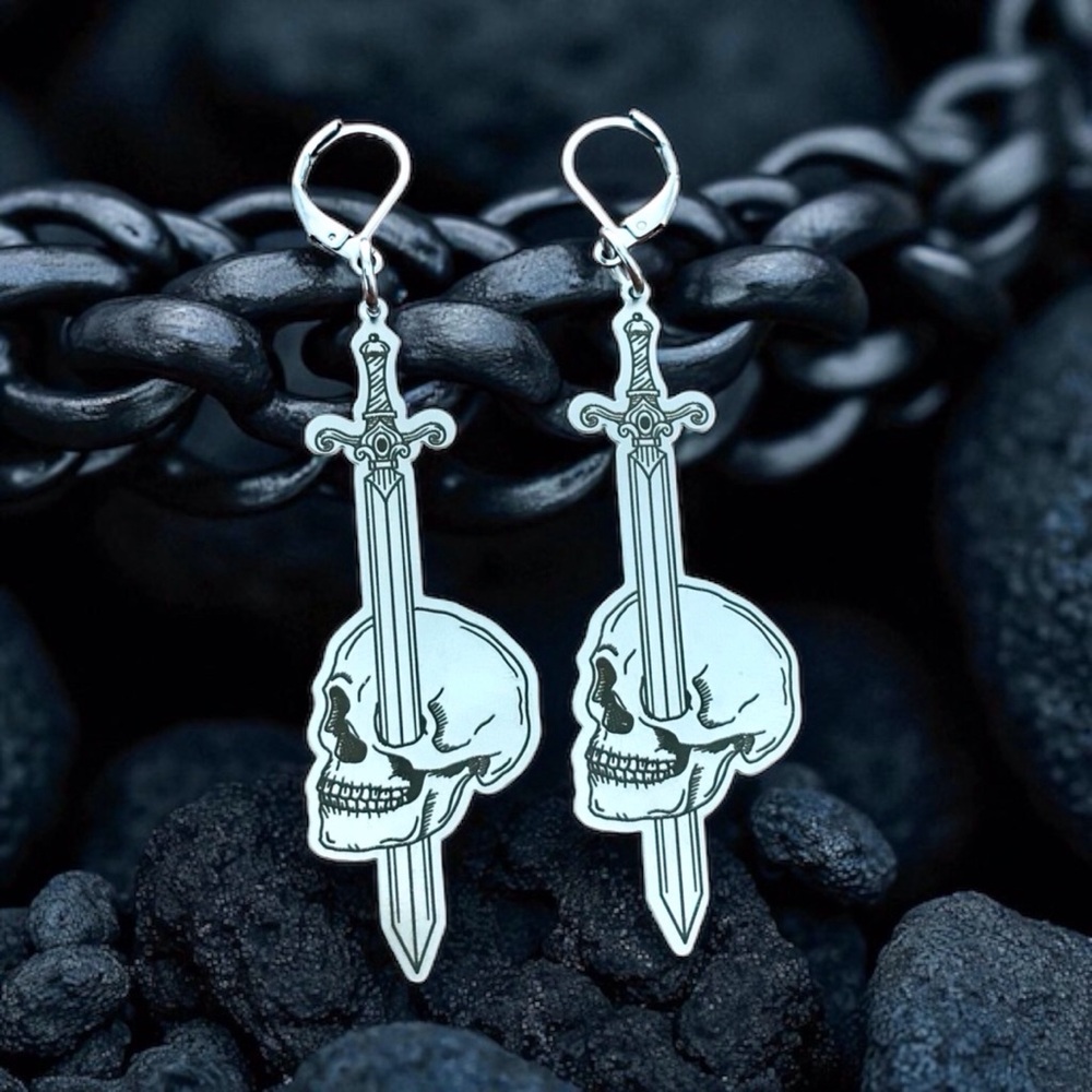 🆕 Skull and Sword Laser Cut Earrings Stainless Steel
